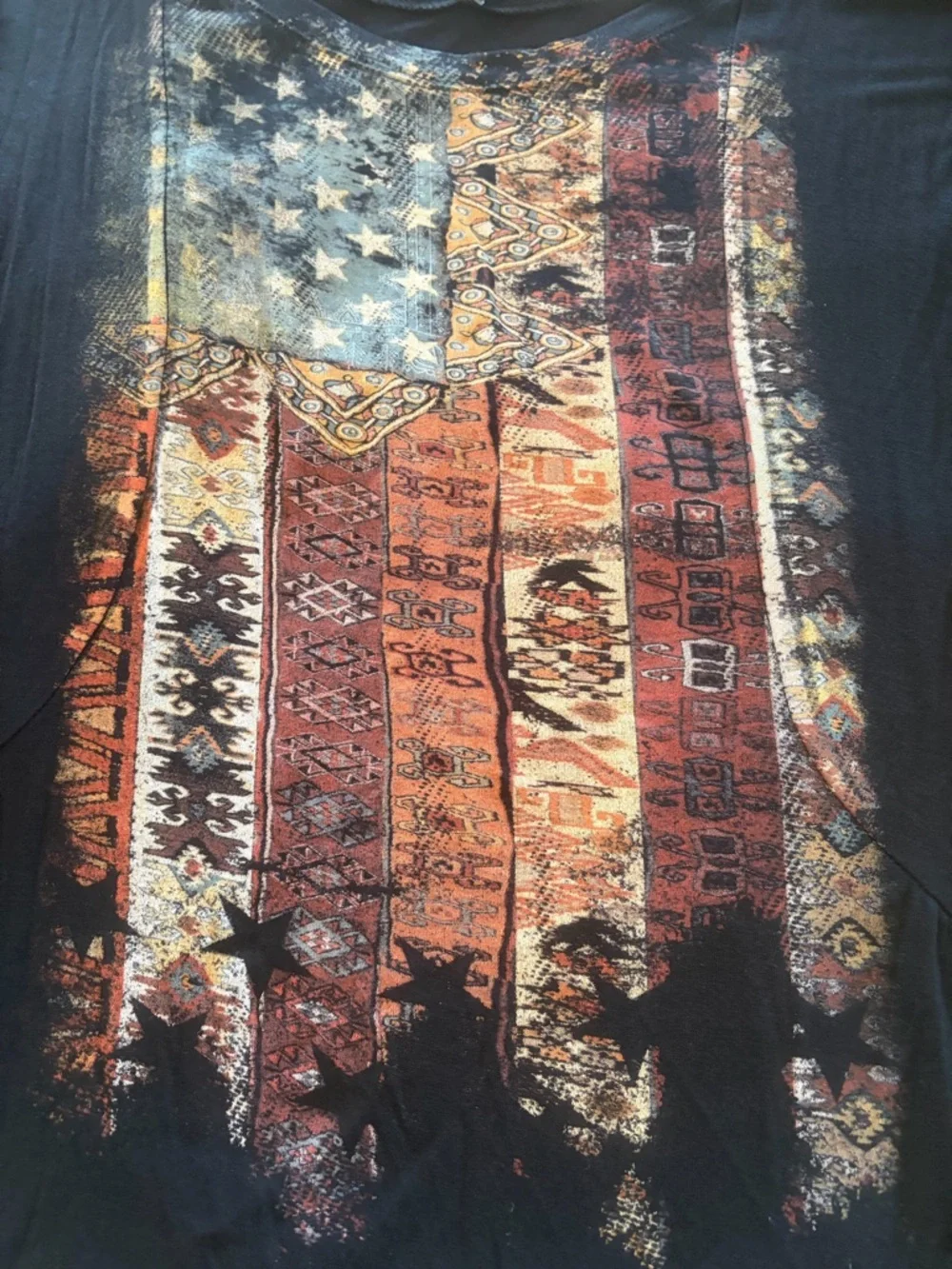Black Short Sleeve Tee with Rustic American Flag Graphic - Picture 4 of 8